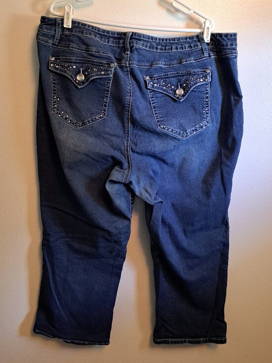Est. 1946 Denim Denim - Est.1946 Denim Cropped Jeans With Rhinestone Embellished Flap Pockets